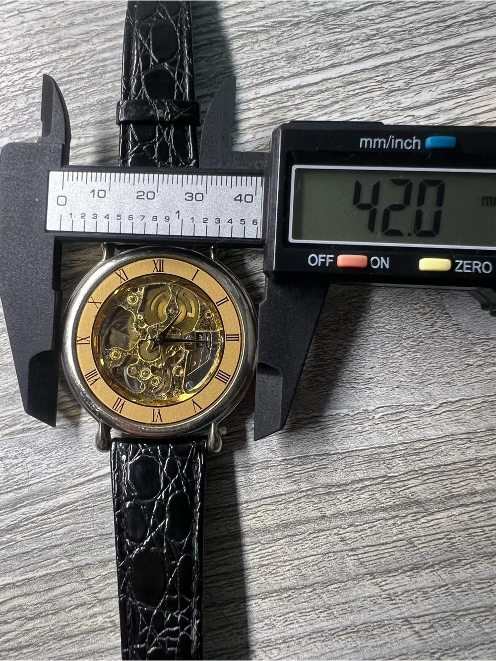 Gold Skeleton Dial Men's Mechanical Watch with Black Leather Strap